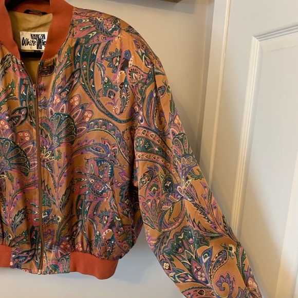 Vintage Jackets & Blazers - 6.) 🎉SILK🎉White Tiger Bomber Jacket Patterned